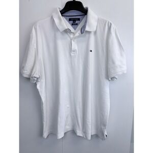 Vintage Tommy Hilfiger Golf Mens XL White Cotton Polo Shirt Flag Logo Custom Fit